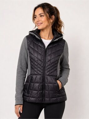 Bernardo Quilted Puffer Jacket Gray Black Hooded Lightweight Coat Size M